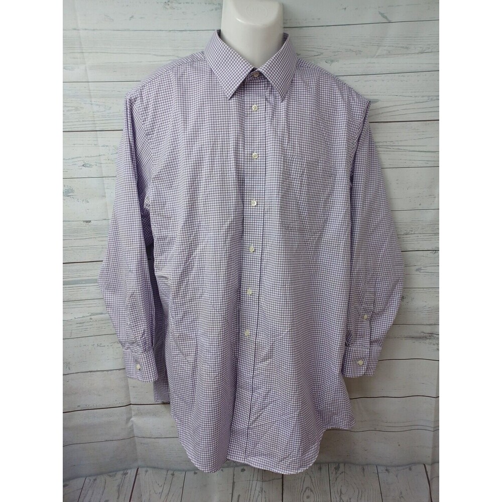 Jos A Bank Shirt Mens XL Executive Collection Tailored Fit Purple Gingham Casual
